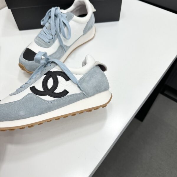 sy_no_D424E62A710CB81066D5EC9BBB4216D9_5 Chanel Light Blue and White Low-Top Sneaker with Suede Detailing and Black CC Logo
