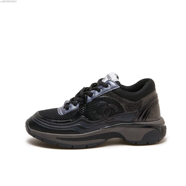 sy_no_D4D94F36393A49C2CAE78EF63687F44D_1 Chanel Black Mesh and Metallic Low-Top Chunky Sneaker with CC Logo