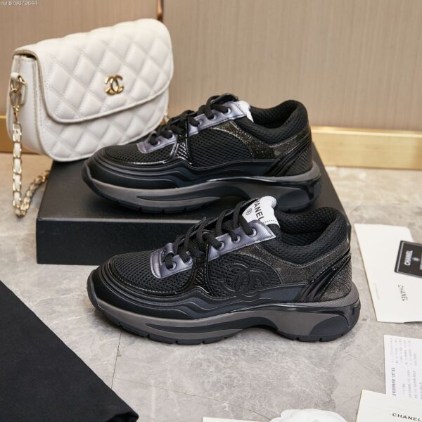 sy_no_D4D94F36393A49C2CAE78EF63687F44D_3 Chanel Black Mesh and Metallic Low-Top Chunky Sneaker with CC Logo