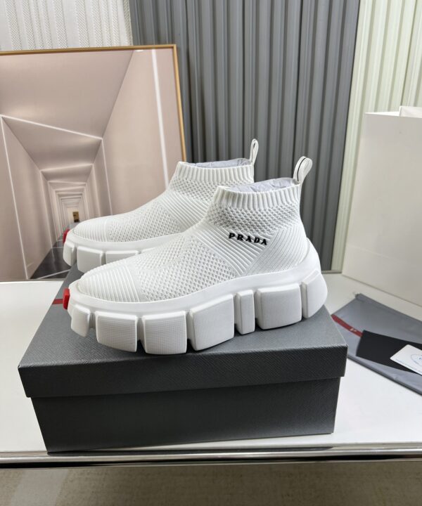 Prada Knit Sock Platform High-Top Sneaker White-Knit-Boot