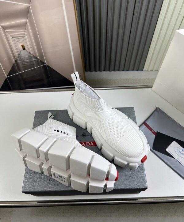 Prada Knit Sock Platform High-Top Sneaker White-Knit-Boot