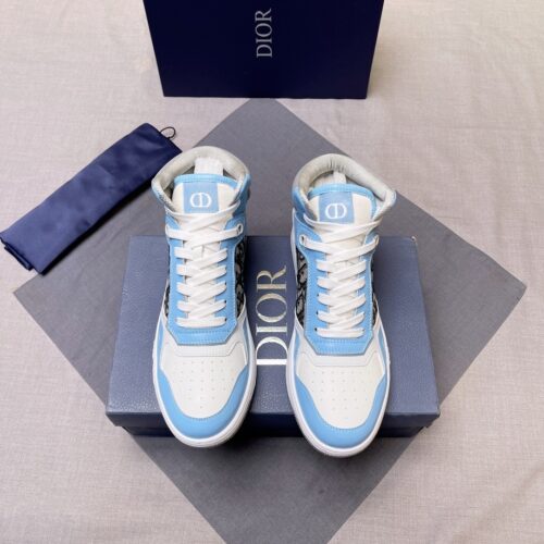 Dior White-Light Blue Spliced B27 High-Top Sneaker