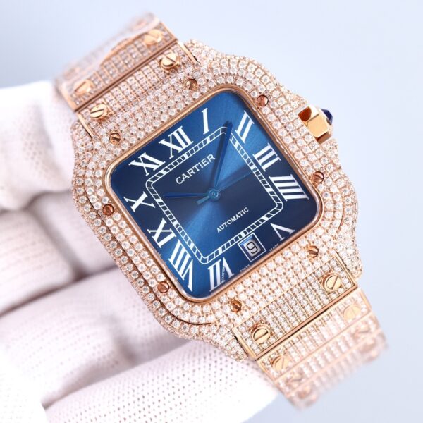 sy_no_D70996399B61D43B2EA015EA54851213_0 Cartier Sandus series automatic mechanical movement with diamond studded Roman scale men's watch