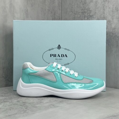 sy_no_D709ACC5BEEBFAF4F2E769F7C6F70B1D_0 Prada America's Cup Mint Green Patent Mesh Sneaker