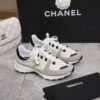 Chanel Off-White and Grey Low-Top Sneaker with Suede Detailing and CC Logo