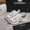 Chanel Off-White and Grey Low-Top Sneaker with Suede Detailing and CC Logo