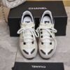 Chanel Off-White and Grey Low-Top Sneaker with Suede Detailing and CC Logo