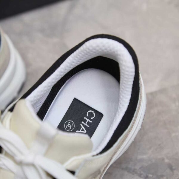 Chanel Off-White and Grey Low-Top Sneaker with Suede Detailing and CC Logo