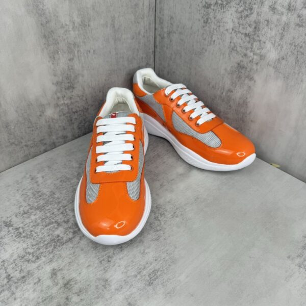 sy_no_D90EA8B549FAE975FDE79A1201CB9995_1 Prada America's Cup Orange Patent Mesh Sneaker