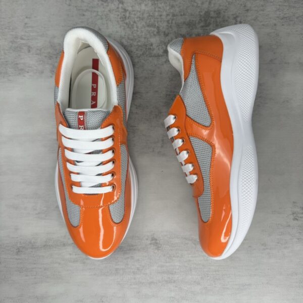 sy_no_D90EA8B549FAE975FDE79A1201CB9995_2 Prada America's Cup Orange Patent Mesh Sneaker