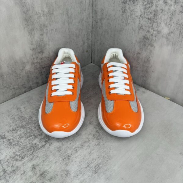 sy_no_D90EA8B549FAE975FDE79A1201CB9995_3 Prada America's Cup Orange Patent Mesh Sneaker