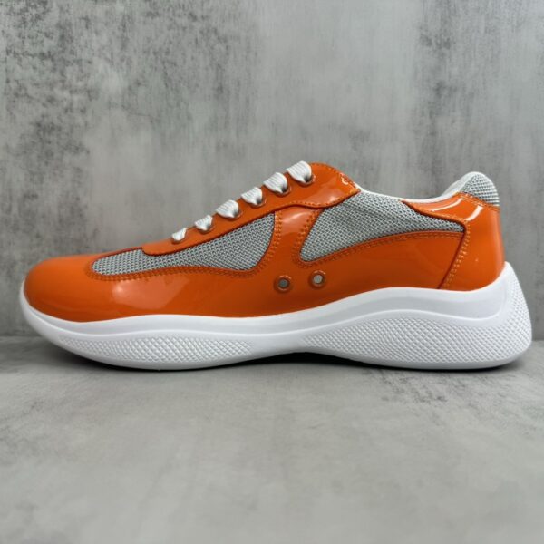 sy_no_D90EA8B549FAE975FDE79A1201CB9995_6 Prada America's Cup Orange Patent Mesh Sneaker