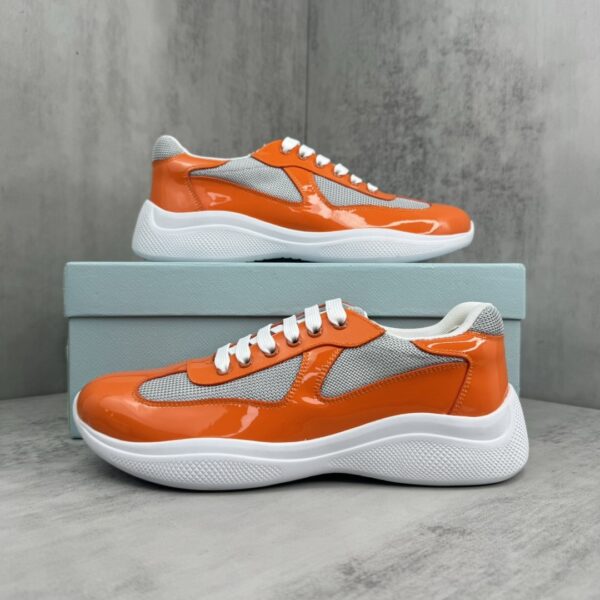 sy_no_D90EA8B549FAE975FDE79A1201CB9995_8 Prada America's Cup Orange Patent Mesh Sneaker