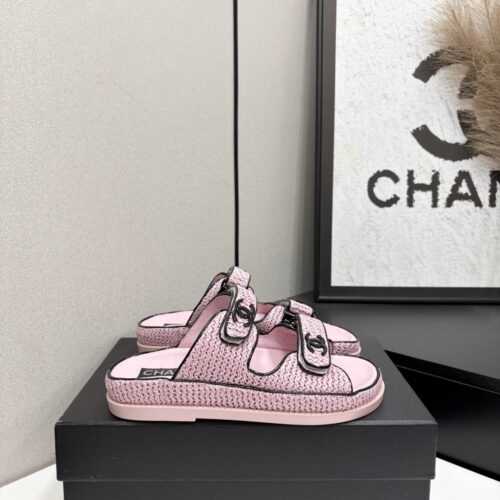 sy_no_DA46374B4431AE8F5FD60C5D126D3FEA_0 Chanel Pink Raffia Double-Strap Platform Slide Pink-Raffia-Slide