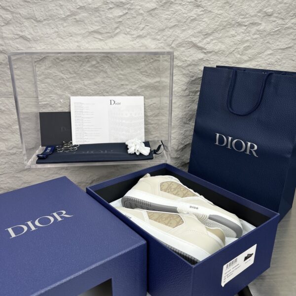 Dior Beige-Cream Leather Oblique Jacquard Low-Top Sneaker