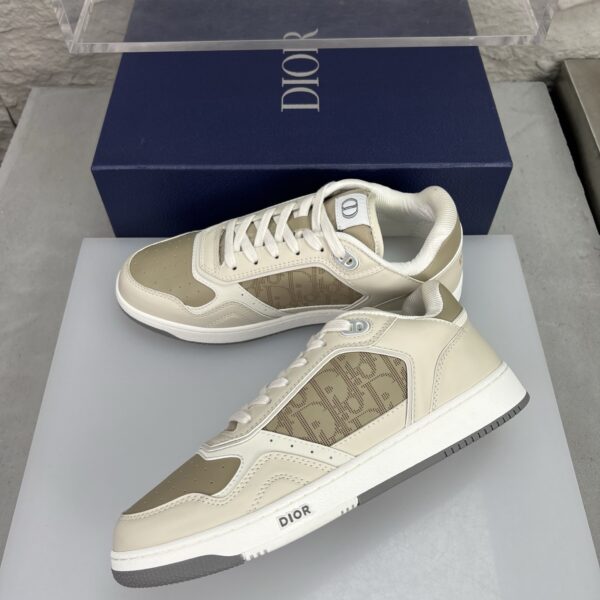 Dior Beige-Cream Leather Oblique Jacquard Low-Top Sneaker