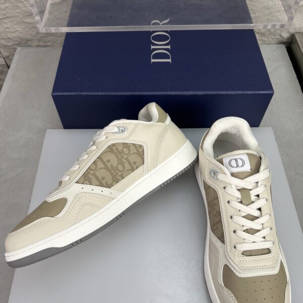 Dior Beige-Cream Leather Oblique Jacquard Low-Top Sneaker