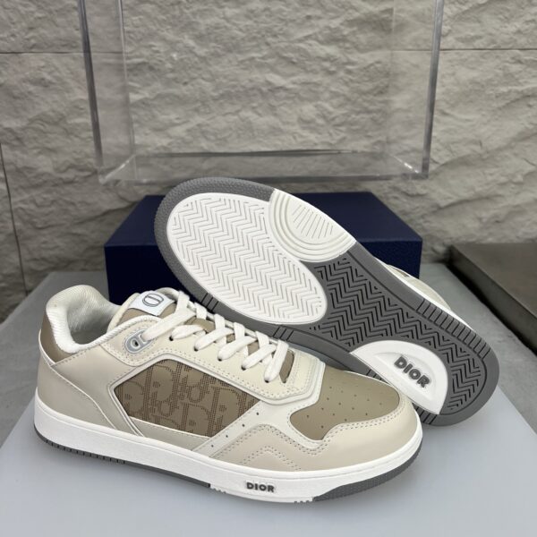 Dior Beige-Cream Leather Oblique Jacquard Low-Top Sneaker