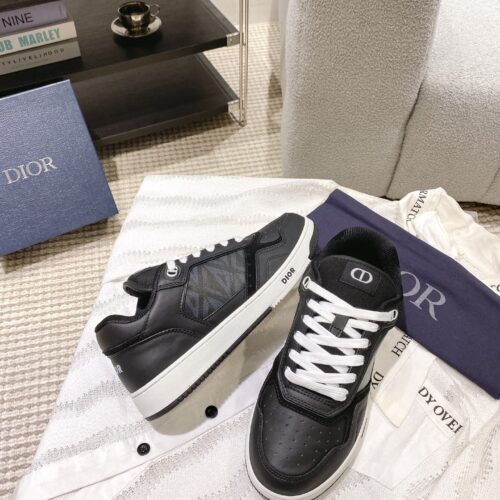 Dior Black Leather Embossed Logo Low Sneaker