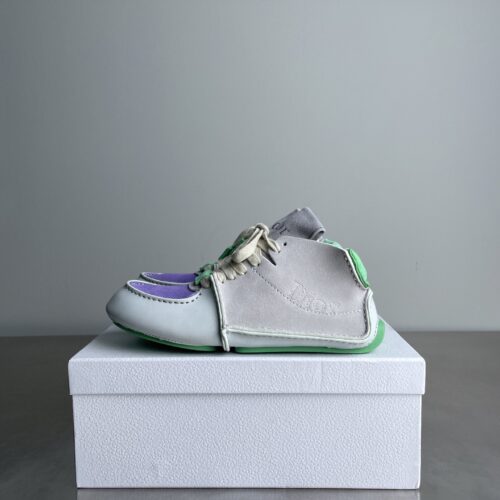 Dior Light Grey-Purple-Green Suede Mesh Mid-Top Sneaker