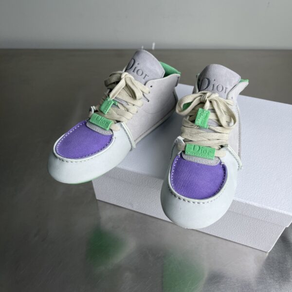 Dior Light Grey-Purple-Green Suede Mesh Mid-Top Sneaker