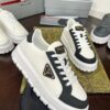 Prada White-Black Mesh Metal-Triangle Tread Platform Sneaker