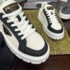 Prada White-Black Mesh Metal-Triangle Tread Platform Sneaker