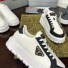 Prada White-Black Mesh Metal-Triangle Tread Platform Sneaker