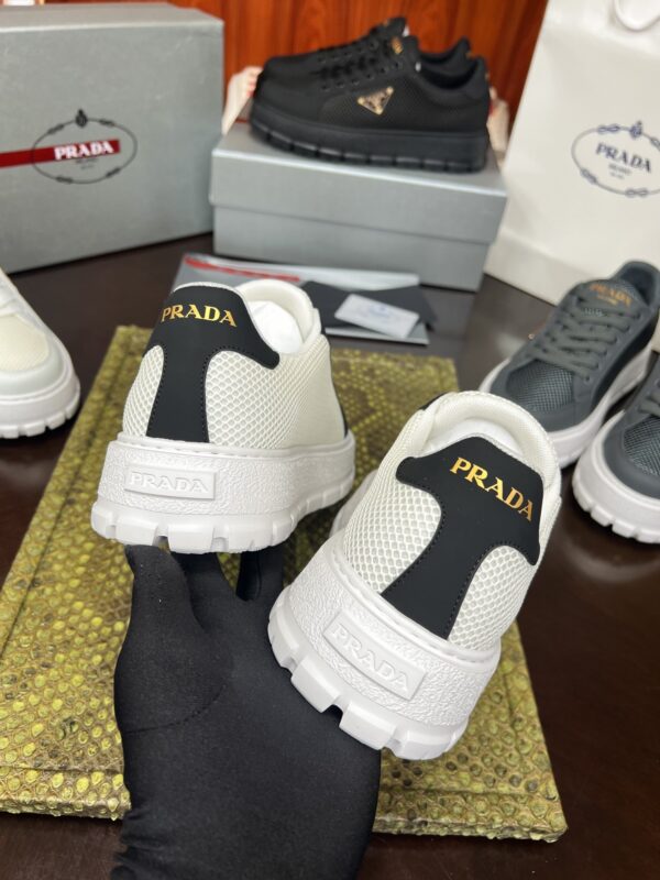 Prada White-Black Mesh Metal-Triangle Tread Platform Sneaker