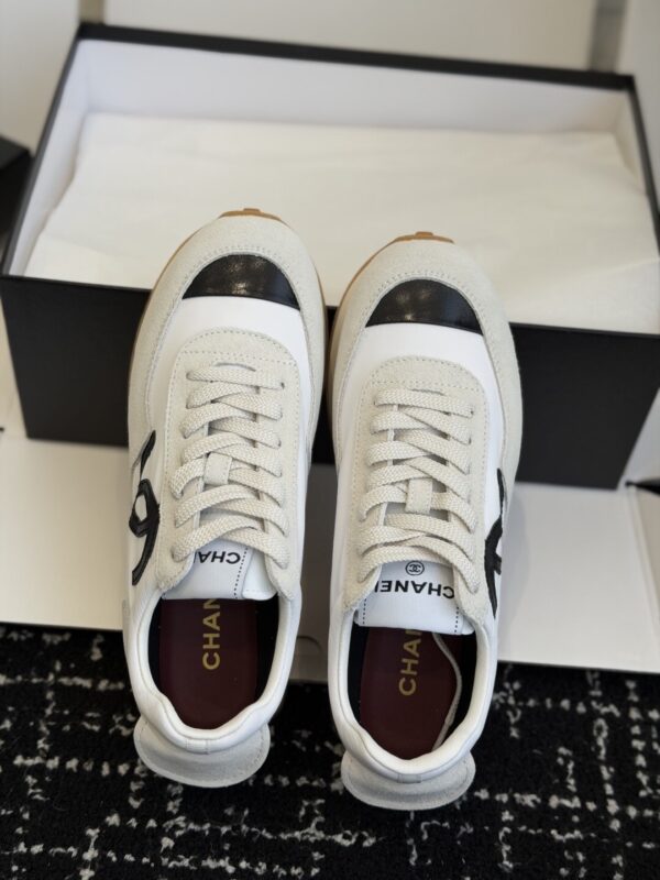 sy_no_DDE6F70509C357A7DC9D48E486735DAF_3 Chanel White and Grey Nylon and Suede Low-Top Sneaker with Black Toe Cap and CC Logo