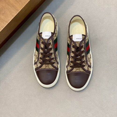 sy_no_DF04F2DC3F45DFA9E23E342AA90537BB_0 Gucci Khaki GG Monogram Brown-Toe Web Low-Top Sneaker