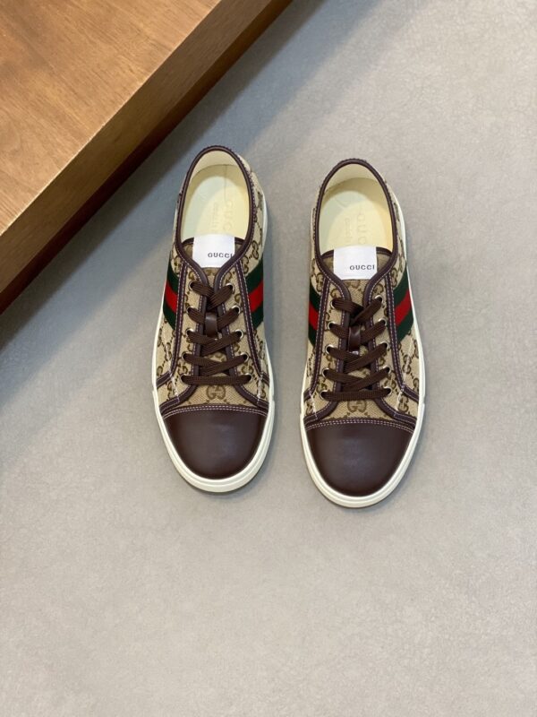 sy_no_DF04F2DC3F45DFA9E23E342AA90537BB_0 Gucci Khaki GG Monogram Brown-Toe Web Low-Top Sneaker
