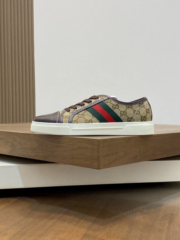 sy_no_DF04F2DC3F45DFA9E23E342AA90537BB_1 Gucci Khaki GG Monogram Brown-Toe Web Low-Top Sneaker