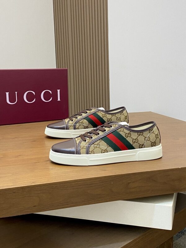 sy_no_DF04F2DC3F45DFA9E23E342AA90537BB_2 Gucci Khaki GG Monogram Brown-Toe Web Low-Top Sneaker