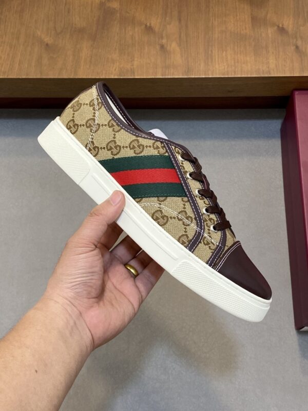 sy_no_DF04F2DC3F45DFA9E23E342AA90537BB_3 Gucci Khaki GG Monogram Brown-Toe Web Low-Top Sneaker