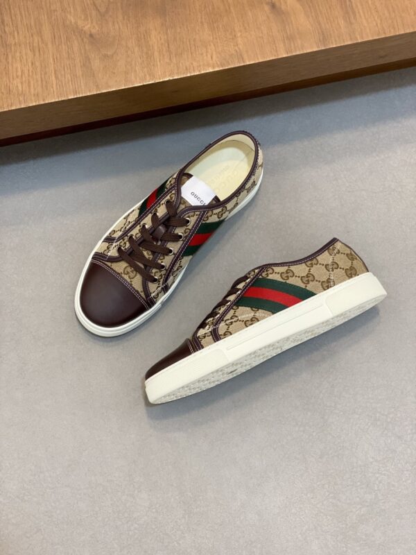 sy_no_DF04F2DC3F45DFA9E23E342AA90537BB_4 Gucci Khaki GG Monogram Brown-Toe Web Low-Top Sneaker