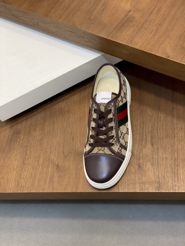 sy_no_DF04F2DC3F45DFA9E23E342AA90537BB_5 Gucci Khaki GG Monogram Brown-Toe Web Low-Top Sneaker