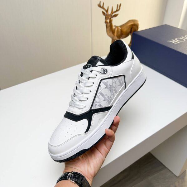 Dior White-Black Leather Oblique Rhinestone Low-Top Sneaker