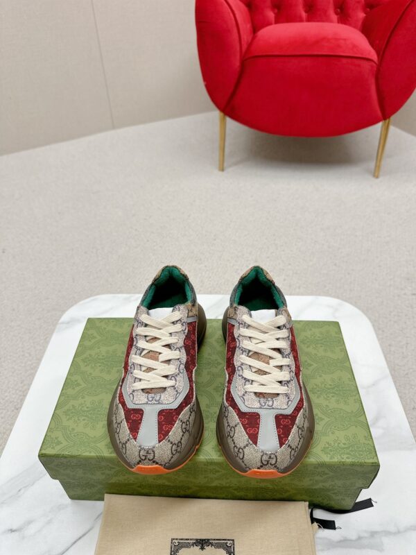 sy_no_E1835965C1AE1292158C01CB0144D361_0 Gucci Rhyton GG Canvas Sneaker in Multi-Color with Red & Green Accents