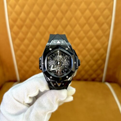 HUBLOT BIG BANG Tattoo Second Generation Automatic Mechanical Movement 100m Waterproof Men's Watch Swiss Watch 45mm Hollow Dial Ceramic Case Rubber Strap