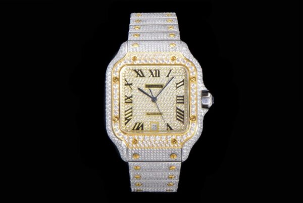 Cartier Sandus series automatic mechanical movement with diamond studded Roman scale waterproof men's watch Swiss watch gold dial stainless steel case