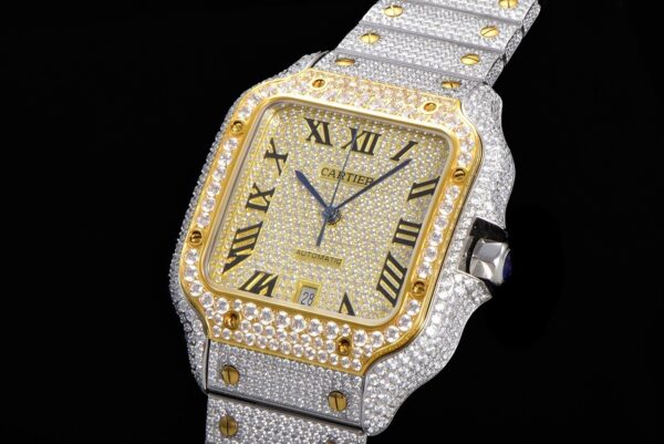 Cartier Sandus series automatic mechanical movement with diamond studded Roman scale waterproof men's watch Swiss watch gold dial stainless steel case