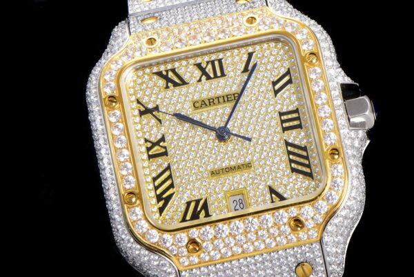 Cartier Sandus series automatic mechanical movement with diamond studded Roman scale waterproof men's watch Swiss watch gold dial stainless steel case
