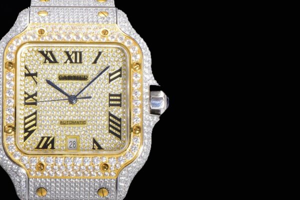 Cartier Sandus series automatic mechanical movement with diamond studded Roman scale waterproof men's watch Swiss watch gold dial stainless steel case