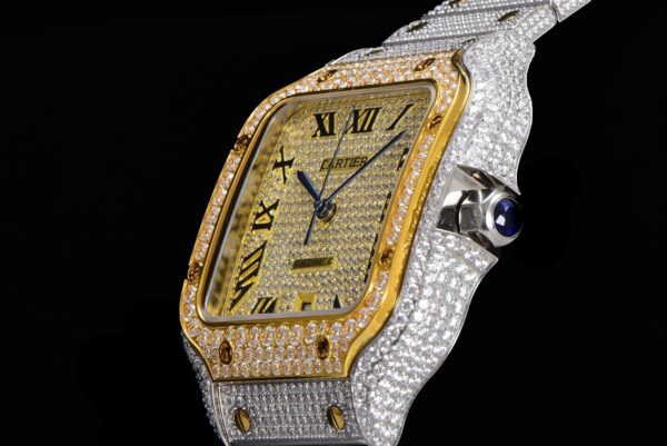 Cartier Sandus series automatic mechanical movement with diamond studded Roman scale waterproof men's watch Swiss watch gold dial stainless steel case
