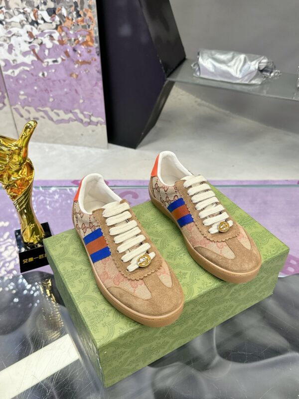 sy_no_E5A5D807F966029193279DF50B0E02A4_1 Gucci MAC8 GG Supreme Canvas & Suede Sneaker with Orange/Blue Web Stripe