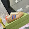 sy_no_E5A5D807F966029193279DF50B0E02A4_2 Gucci MAC8 GG Supreme Canvas & Suede Sneaker with Orange/Blue Web Stripe