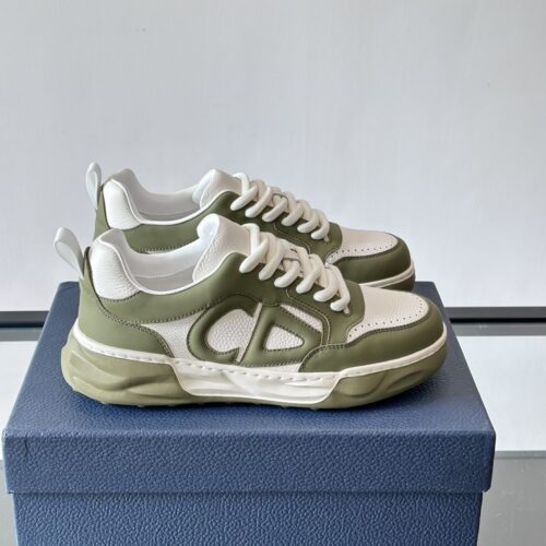 Dior Olive Green and White Leather CD Logo Low-Top Sneaker