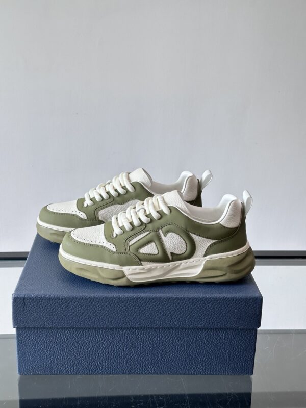 Dior Olive Green and White Leather CD Logo Low-Top Sneaker