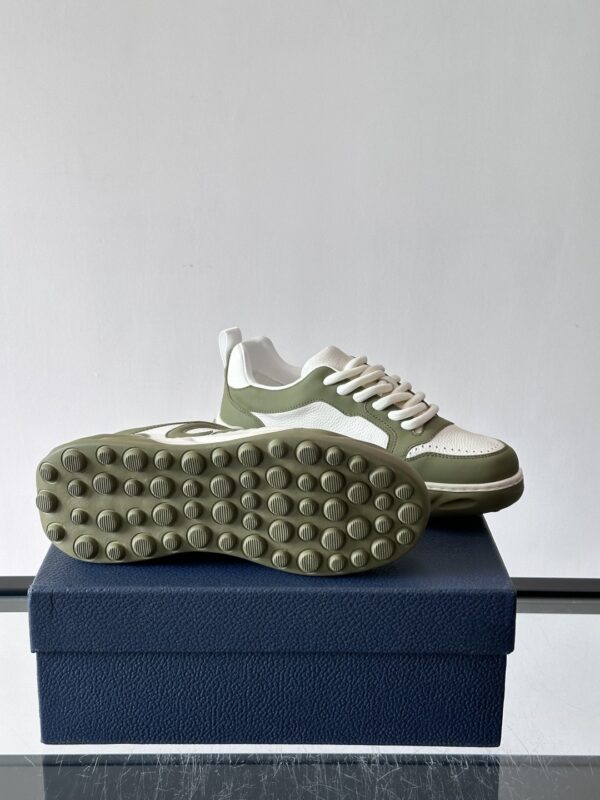 Dior Olive Green and White Leather CD Logo Low-Top Sneaker